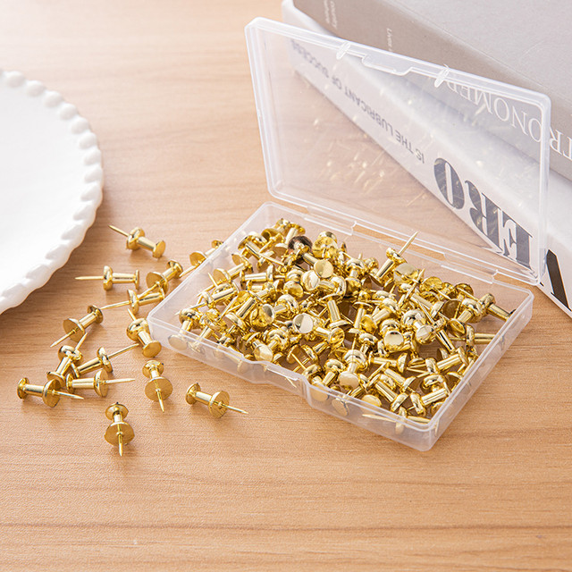 100Pc Push Pins Electroplated Gold Thumb Tacks With Plastic Box